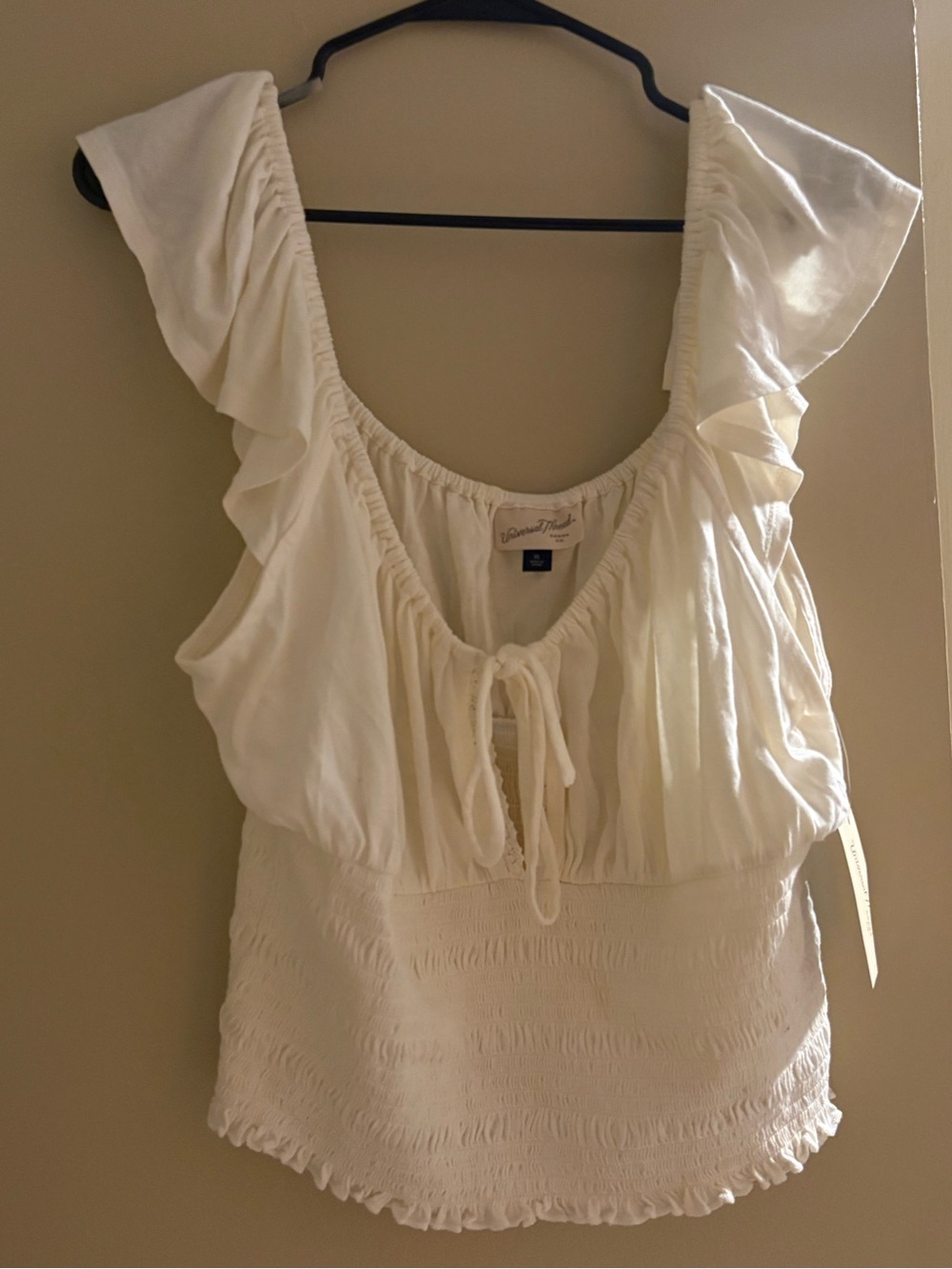 Universal Thread Cream Ruffle Tie-Front Smocked Waist Camisole